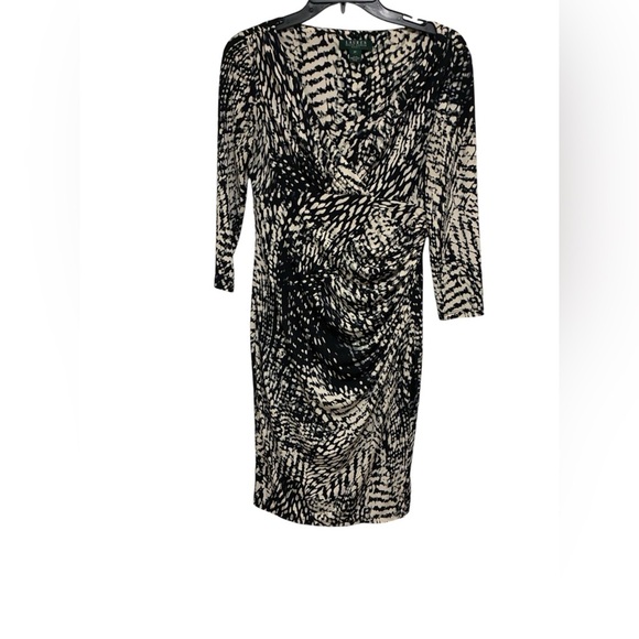 Lauren Ralph Lauren Monochrome Long Sleeve Wrap Dress 8P - Picture 2 of 13